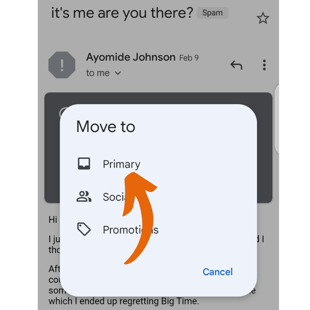 move our email from spam or promotions folder to "PRIMARY'